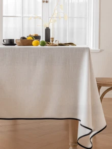 1 pieza/2 piezas Mantel de estilo vintage, tono crema francés claro, mantel de mesa de comedor de lino minimalista japonés - Multicolor - Ver 4