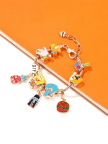 SpongeBob DIY Bag Pendant Chain - Anime Character Best Friend Bracelet, BFF Personalized DIY Clothing And Bag Ornament, Wrist-Wearable Alloy Bracelet, Suitable For Birthday Gifts And Party Presents