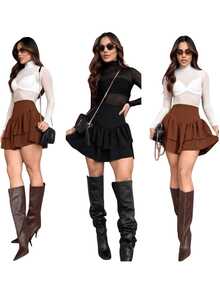 Shorts Women's Short Skirt With Layered Ruffles Round Skirt Fashion Style For Parties, Clubbing And Everyday Life - Hitam - View 4