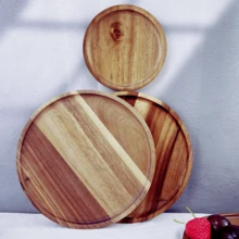 1 Peça Bandeja de Estilo Rústico de Madeira de Mimosa - Cesta de Armazenamento Redonda de Madeira, Adequada para Lanches, Frutas e Sobremesas | Organizador de Cozinha e Acessório de Decoração para Sala de Jantar