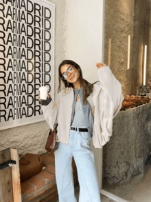 HZXVIC 女士休闲舒适麂皮绒外套，秋季新品 - 米色 - 查看 6