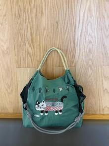 New Women's Tote Bag With Embroidered Animal Pattern, Large Capacity, Lightweight, Foldable Shopping Bag, Suitable For Commuting, Casual, Holidays, Parties, Surprise Gift, Large Capacity Tote Bag, Commuter Bag, Women's Handbag