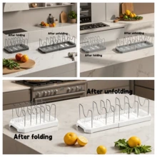 1pc Multi-Color Kitchen Storage Organizer Rack, Expandable Dish Rack, Pot Holder, Drainer Rack, Pot Pan Lid Organizer, Ultimate Kitchen Organizer, Multifunctional Kitchen Counter Shelf, Home Living Storage Rack, Kitchen Utensil Organizer