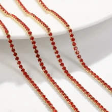 1m/5m (39.37in/196.85in) Colorful Rhinestone Chain, Crystal Rhinestone Dense Chain, Gold Base Copper Claw Hand-Sewn Embroidery Trim, DIY Clothing, Wedding Dress Decoration, Glass Rhinestone Jewelry Accessories, Multiple Colors Available - Multicolor - View 15