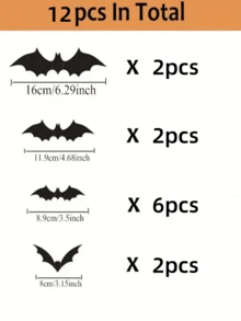 60pcs 3D Bat Wall Stickers For Halloween Party Decor, Spooky Backdrop Supplies,Christmas
