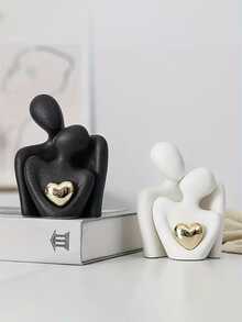 1 pieza Escultura de corazón de resina, decoración del hogar moderna, adorno para estantería/mesa/mesita de noche, regalo de aniversario - Blanco - Ver 9
