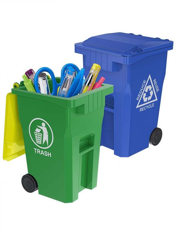 2pcs Mini Trash Can Pen Holder, Suitable For Office Desk And Small Recycling Bin Pencil Holder, Red And Yellow - Storage For Pencils And Pens | Organize Office Supplies On Desk | Ideal For Student Homework, Home Decor, Party & Christmas Storage