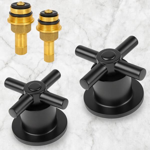 Juego de manerales para regadera tipo cruceta con chapetón negro mate doble comando de zinc resistente moderno fácil de instalar ideal para baño estilo elegante