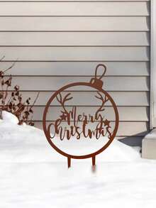 Zardzewiałe metalowe paliki ogrodowe w kształcie Świętego Mikołaja, Bałwana, Dzwonka i Skarpety – rustykalne dekoracje świąteczne na zewnątrz, do montażu na podłodze, w modnym stylu, nie wymagają prądu ani baterii