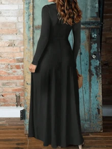 Thin Elegant V-Neck Sexy High Slit Dress For Cocktail Party, Honeymoon, Vacation, Birthday Party, Beach, No Belt Included