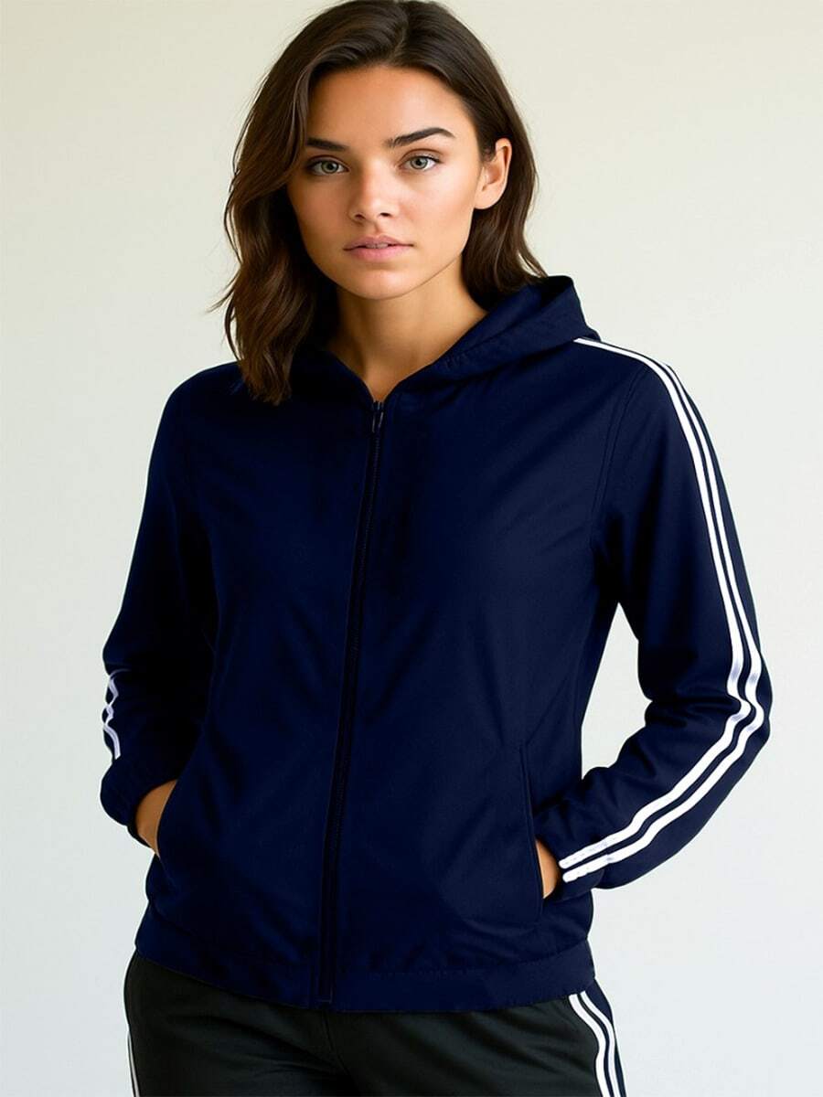 Women's Tactel Windbreaker Academy Jacket With Zipper And Hood - Màu xanh lam - Xem 1