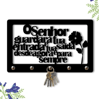 Porta Chaves O Senhor Guardará tua Entrada e tua Saída Gancho Decoração Relogiosa