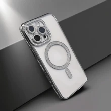 全新奢华时尚闪钻透明手机壳适用于 16 15 14 Plus 13 12 11 Pro Max 磁性无线充电后盖