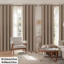 4 Panels Blackout Fashion Grommet Top Solid Color UV-Resistant Room Darkening Curtains For Bedroom, Privacy Protection Home Decor Noise Reduction Curtains For Living Room, Dining Room, Office, Kitchen - Màu Khaki - Xem 7
