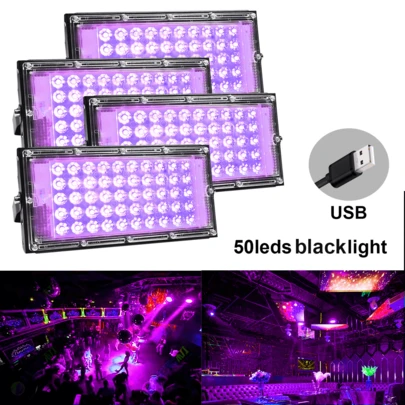 50/96/144/216颗LED紫外线黑光灯，385-400nm紫外线，金属紫外线泛光灯，5V+USB供电+开关控制，适用于荧光派对、圣诞节、万圣节、人体彩绘、荧光艺术、节日和霓虹装饰