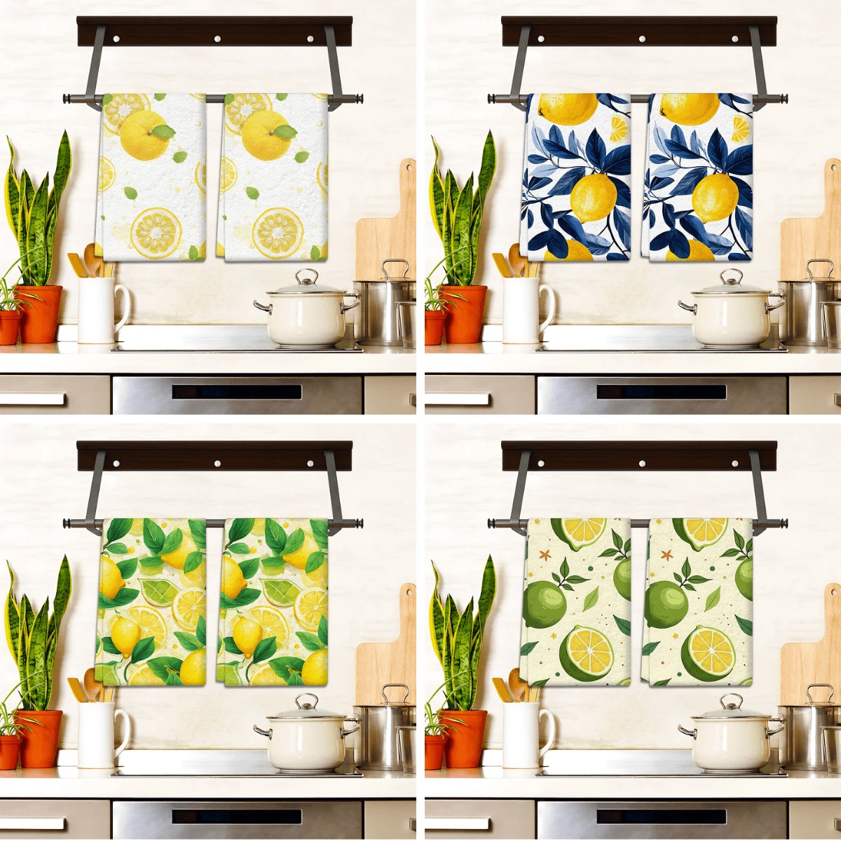 2/4 Paños de cocina con estampado de limón, paños de microfibra súper absorbentes y modernos, paños de té para cocinar y hornear, trapos de limpieza, toallas de mano, muy suaves y absorbentes, decoración de cocina, regalos para vecinos, madres, cumpleaños, inauguración de la casa para amigos, artículos esenciales de cocina, necesidades diarias