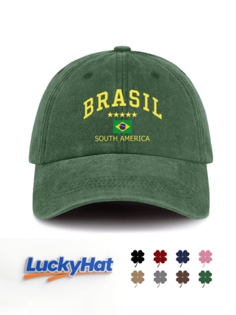 1 Pc BRASIL Print Washed Baseball Cap For Men&Women, Classic Casual Stylish Vintage Soft Sweatband Adjustable Size Lightweight Versatile Vintage Dad Hat, Suitable For Outdoor Sports Daily Wear Party Vacation Beach Holidays Perfect As A Gift For Families And Friends