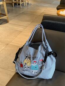 New Women's Tote Bag With Embroidered Animal Pattern, Large Capacity, Lightweight, Foldable Shopping Bag, Suitable For Commuting, Casual, Holidays, Parties, Surprise Gift, Large Capacity Tote Bag, Commuter Bag, Women's Handbag