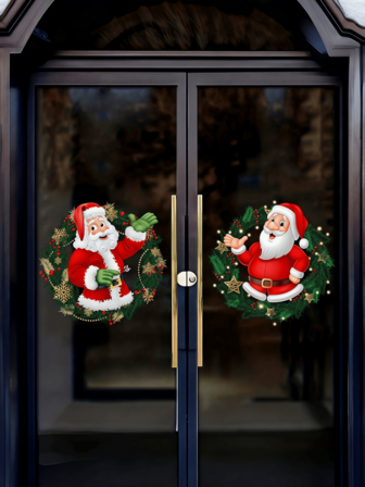 2pcs Christmas Glass Window Stickers, Santa Claus Pattern Window Decals, Bedroom Living Room Home Shopping Mall Decoration Removable Stickers