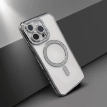 全新奢华时尚闪钻透明手机壳适用于 16 15 14 Plus 13 12 11 Pro Max 磁性无线充电后盖