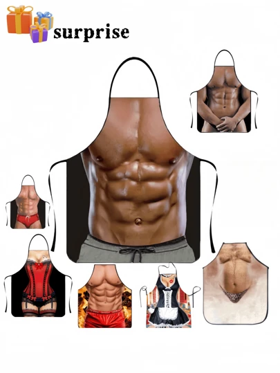 各种趣味烹饪成人围裙、生日礼物、烧烤烘焙围裙、厨师礼物、男女恶作剧礼物，适合万圣节、圣诞节、派对（注意：本产品主要用于娱乐，实用性有限）