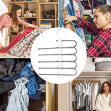 2 Pcs Space Saving Multipurpose Hangers, Plastic Wardrobe Storage Rack, Multifunctional Non-Slip Wardrobe Pants Rack, Portable Foldable Hanger, S-Shaped Pants Rack, Wardrobe Hanger Storage Rack With Hooks For Pants And Leggings, Antique Style For Wardrobe Storage, Travel Essential - Silver - View 8