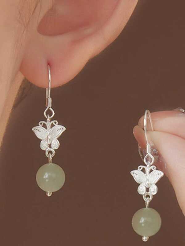 زوج من أقراط الفراشة المطلية بالنحاس والفضة المزيفة، تصميم أنيق وبسيط للحيوانات الحشرات، مناسبة للارتداء اليومي والحفلات والتنقل