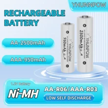 YHUNPOW - Rechargeable Ni-MH Batteries, 1.2V, AA 2500mAh/AAA 950mAh Options, Suitable For Remote Controls, Toy Cars, Game Controllers, And More - AAA - View 4