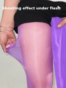 大码女式20D夜光透明连裤袜 | 性感塑形弹力连裤袜，适合日常穿着和派对之夜 - 紫色 - 查看 5