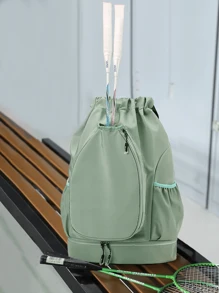 1 件带羽毛球网球拍口袋的抽绳背包，大容量便携式球拍携带包，用于匹克球，干湿分离游泳瑜伽健身包，带鞋隔层，耐磨多口袋运动包，防水行李袋，返校多功能手提包，适用于女性和男性户外足球篮球旅行徒步旅行骑自行车健身单肩包