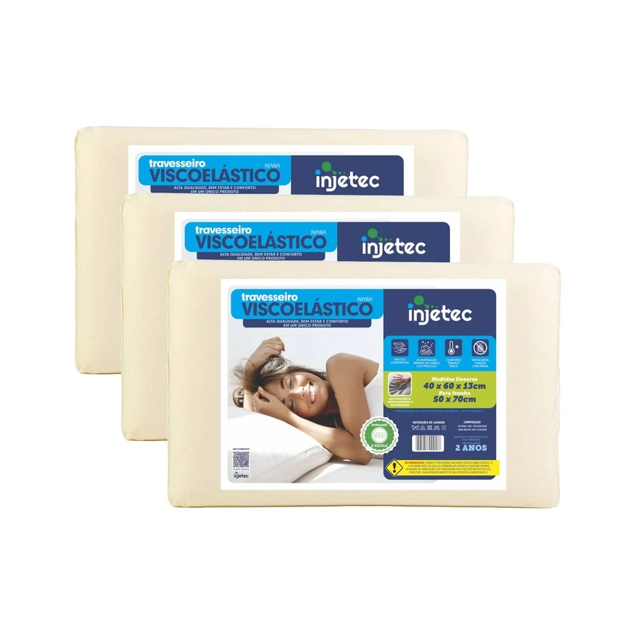 Kit Of 3 NASAA-X 3D Original Premium Viscoelastic Pillows (40X60X13cm) High Anti-Allergic Anti-Mite Soft Pain Relief - 米色 - 查看 1