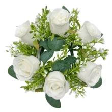 1pc Fake Flower Plant Leaves Candle Artificial Silk Rose Flower Wreath Candle Holder Plastic Small Buoy Farmhouse Wreath For Wedding Arrangement Bridal Bouquet Dining Table Core Garden Yard Birthday Shower Decoration Aesthetic Room Classroom Balcony Christmas Holiday Gift Decoration