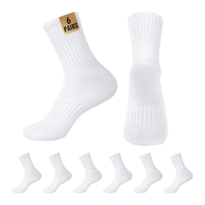 6 双女式白色四分之一踝袜 - 薄款运动跑步中筒袜，中号
