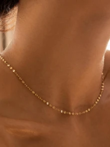 1 件 18k 镀金不锈钢优雅闪耀闪光链项链精致镜面链项链闪光链分层锁骨项链女士礼物 - 金色 - 查看 5