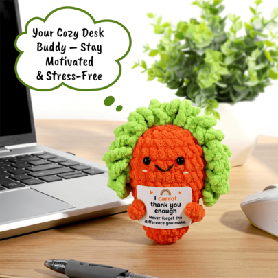 1pc Handmade Crochet Desktop Decor, Funny Carrot Plant Shaped, Ideal Gift For Best Friends, Sisters, Moms, Grandmas, Colleagues, Family, Positive Emotion Support, Creative Party/Halloween/Christmas Decoration