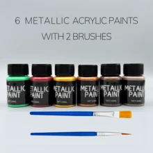 6 Metallic Acrylic Paints + 2 Brushes – Rich Pigments, 20ml Each, For Rock, Leather, Glass, Ceramic, Fabric - Sets - View 15