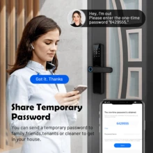 قفل الباب الذكي Wifi Tuya ، قفل الباب بالبصمة قفل دخول بدون مفتاح ، قفل ذكي للباب الأمامي بالبصمة الحيوية ، تطبيق مجاني ، مشاركة المفتاح الإلكتروني وبطاقة IC (فضي) - الأسود - مشاهدة 6