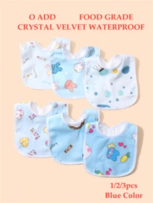 1/2/3 piezas Baberos de bebé con estampado de caramelo de color azul al azar, aptos para uso diario, baberos impermeables con estampado de dibujos animados para bebés de las cuatro estaciones, baberos tipo pañuelo de bebé niño con lindos patrones de animales