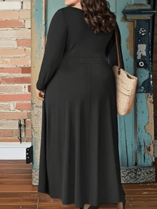 Plus Size Women Elegant V-Neck Sexy High Slit Solid Color Dress For Party, Vacation, Wedding Honeymoon, Cocktail, Casual (Belt Not Included), Spring/Summer