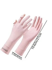 1 par de guantes cortos de mujer para protección solar, guantes transpirables antideslizantes para conducir, ciclismo y actividades al aire libre con cubierta desmontable, para verano - Blanco - Ver 2