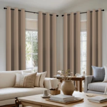 4 Panels Blackout Fashion Grommet Top Solid Color UV-Resistant Room Darkening Curtains For Bedroom, Privacy Protection Home Decor Noise Reduction Curtains For Living Room, Dining Room, Office, Kitchen - Màu Khaki - Xem 2