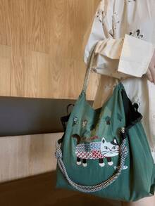 New Women's Tote Bag With Embroidered Animal Pattern, Large Capacity, Lightweight, Foldable Shopping Bag, Suitable For Commuting, Casual, Holidays, Parties, Surprise Gift, Large Capacity Tote Bag, Commuter Bag, Women's Handbag