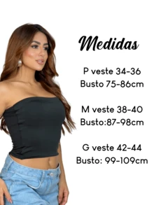 Kit 3 Tube Top Women's Cropped Top Tube Strapless Lined With Double Layer Suplex Fitted Blogger - 黑色/灰色/綠色 - 查看 5