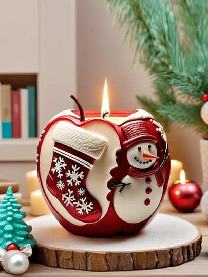 Christmas Candle Mold - Red Apple Shape With Snowman, For Candle Making, Resin Casting, Plaster Crafts - Festive Holiday Decorations,Reusable Silicone Molds For DIY Gifts, Table Centerpieces, And Xmas Decor - Compatible With Wax, Resin, Plaster, Handmade Gifts, Snowflake Design, Detailed Engraving, Craft Enthusiasts Home Decor Christmas Decorations Room Decor, Christmas Gifts