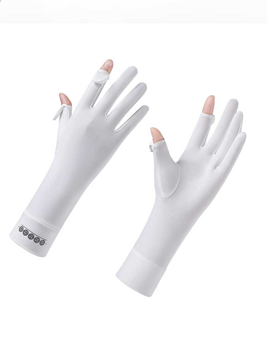 1 par de guantes cortos de mujer para protección solar, guantes transpirables antideslizantes para conducir, ciclismo y actividades al aire libre con cubierta desmontable, para verano - Blanco - Ver 1