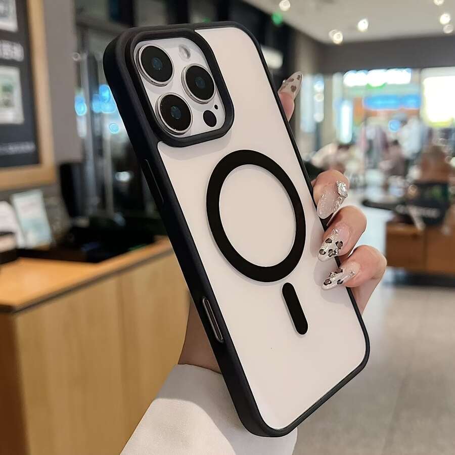 优质透明磁性无线充电保护手机壳，兼容 16/16Pro/16Pro Max/16 Plus、15/15 Pro/15 Pro Max、15 Plus、14/14 Pro/14 Pro Max、13/13 Pro/13 Pro Max、12/12 Pro/12 Pro Max、11/11 Pro/11 Pro、7/8Plus、X/XR/XxMax - 黑色 - 查看 1