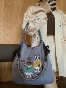 New Women's Tote Bag With Embroidered Animal Pattern, Large Capacity, Lightweight, Foldable Shopping Bag, Suitable For Commuting, Casual, Holidays, Parties, Surprise Gift, Large Capacity Tote Bag, Commuter Bag, Women's Handbag