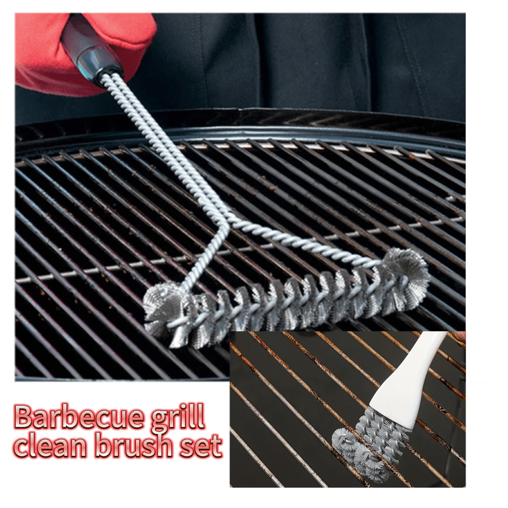 2 Stücke/Set Edelstahl Grillreiniger mit ergonomischem Griff, langanhaltend Metallborsten, antihaftbeschichtet, geeignet für effiziente Grillpflege, wiederverwendbares Grillzubehör