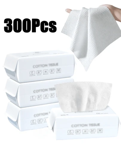 300/200/100片一次性毛巾加厚加大洗脸巾柔软卸妆湿巾干性护肤卸妆配件适合敏感肌肤干湿两用无纺布柔软洗脸巾海滩度假必备方便旅行。