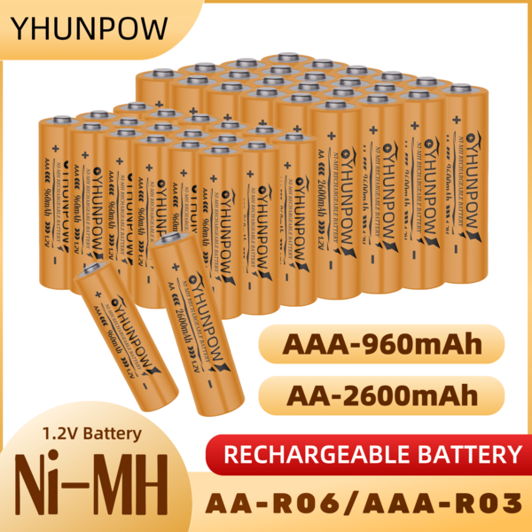 YHUNPOW YHUNPOW AA 2600mAh, AAA 960mAh, 1,2V Ni-MH wiederaufladbare Batterien, kompatibel mit verschiedenen Geräten